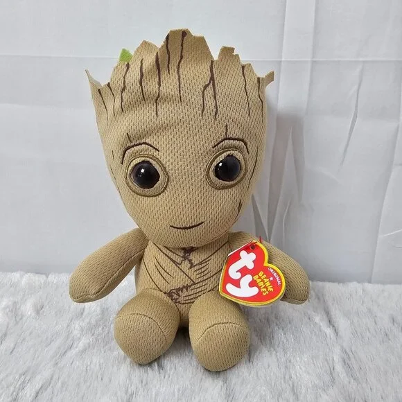 NWT Ty Beanie Baby Groot Plush 8” Marvel Guardians of the Galaxy w/ Heart Tags - Picture 1 of 9